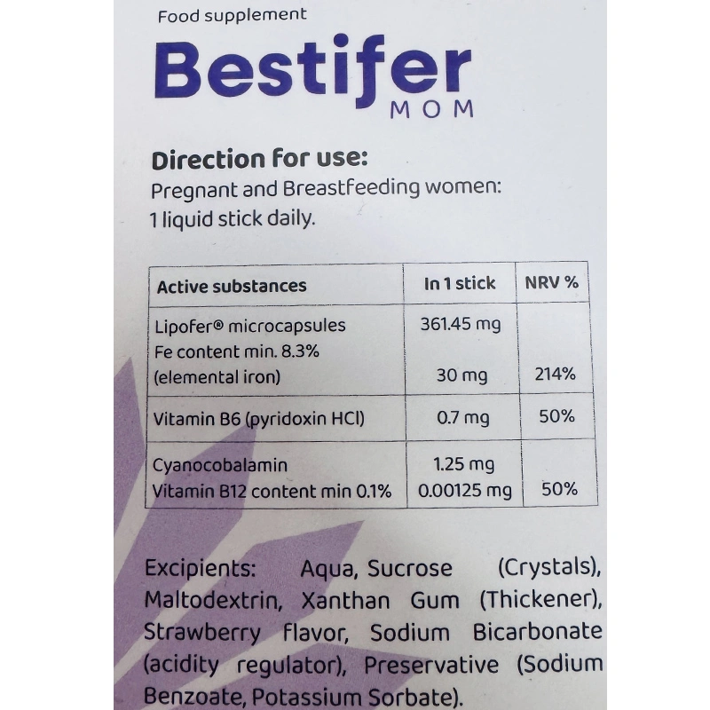 Thực phẩm bảo vệ sức khỏe Bestifer MOM bổ sung sắt, hỗ trợ tạo hồng cầu hương dâu, 24 gói dạng uống 6