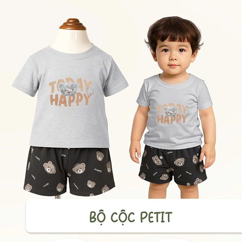 Bộ tay ngắn bé trai Ualarogo UR2228 màu be nâu 14