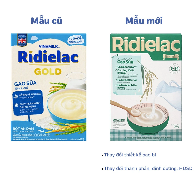 Bột ăn dặm Vinamilk Ridielac Gold gạo, trái cây hộp 200g (6 - 24 tháng) - Giao bao bì ngẫu nhiên 15