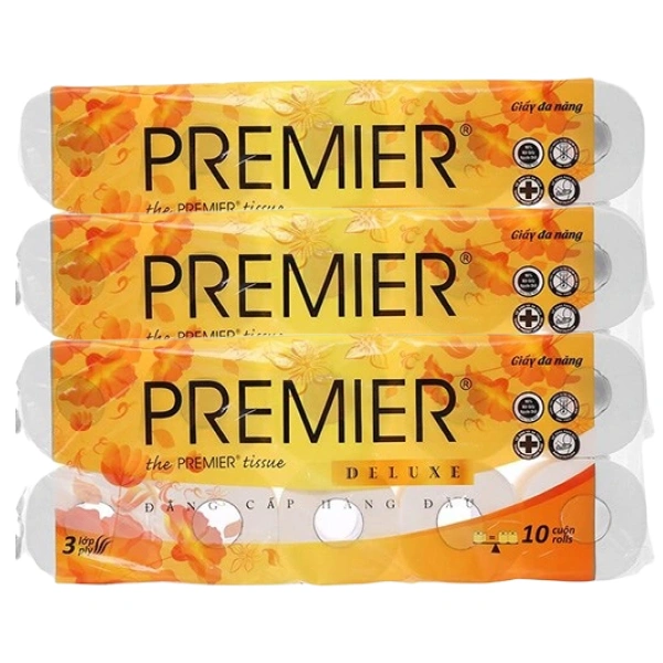 Combo 3 lốc 10 cuộn giấy vệ sinh PREMIER Deluxe không mùi 3 lớp 1