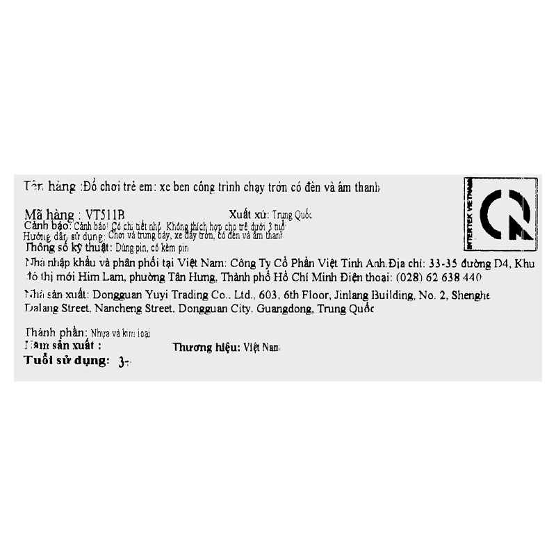 Đồ chơi mô hình xe ben công trình chạy trớn có đèn và âm thanh Vecto VT511B 16