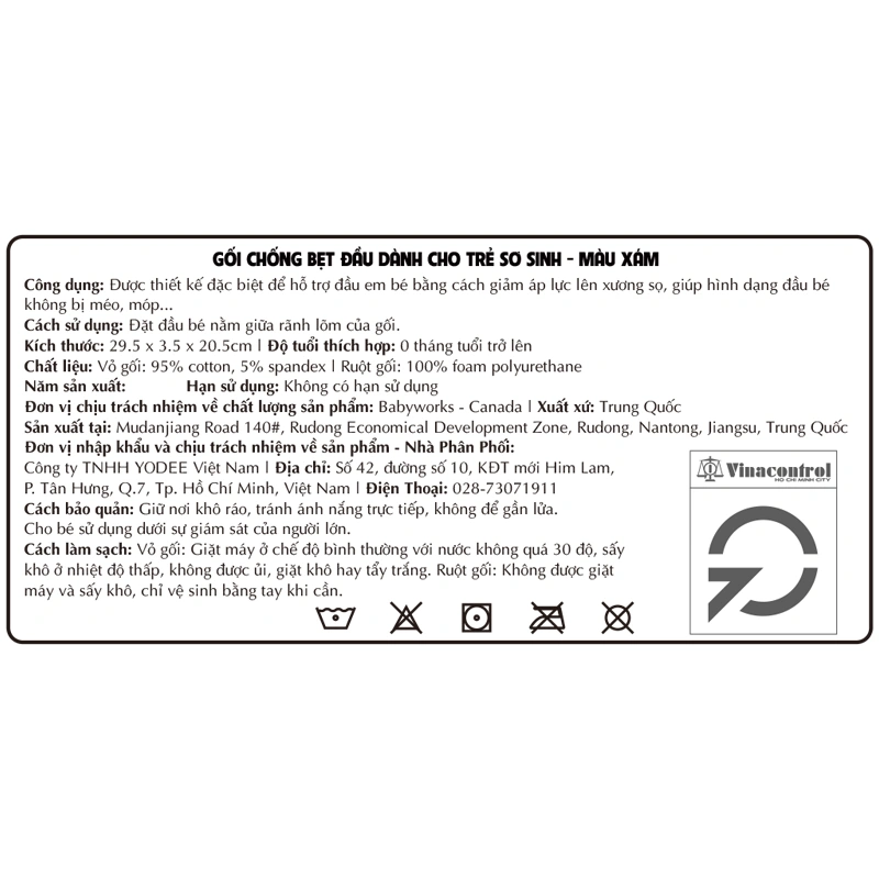 Gối chống méo đầu BABYWORKS 29.5x20.5x3.5 cm - Hình đám mây màu xám (từ 0 tháng) 6