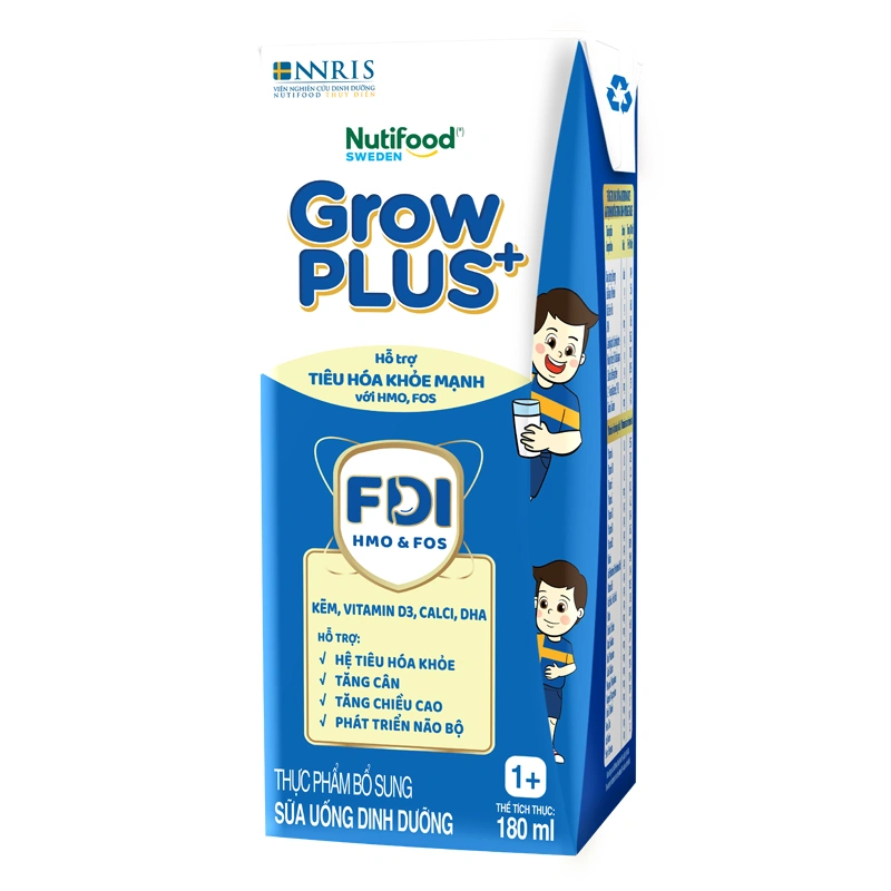 Lốc 4 hộp sữa pha sẵn Nutifood GrowPLUS+ xanh nhạt 1+ hương vani 180 ml hỗ trợ tiêu hóa (từ 1 tuổi) 4