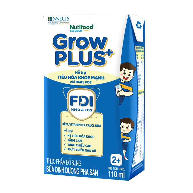 Thùng 48 hộp sữa pha sẵn Nutifood GrowPLUS+ xanh nhạt 2+ hương vani 110 ml hỗ trợ tiêu hóa (từ 2 tuổi) 13