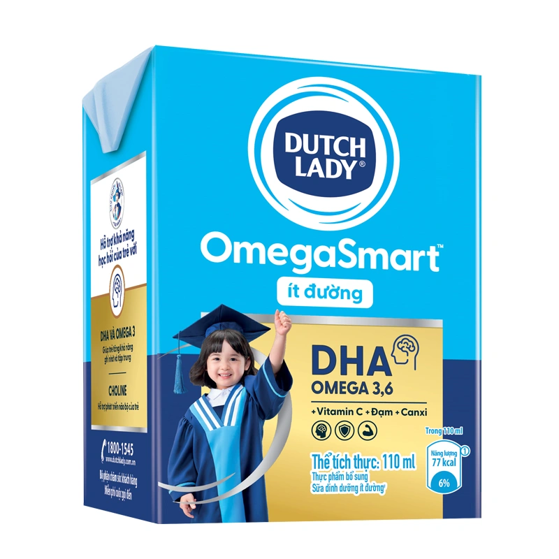 Thùng 48 hộp sữa tươi Dutch Lady OmegaSmart ít đường 110 ml (từ 1 tuổi) 9