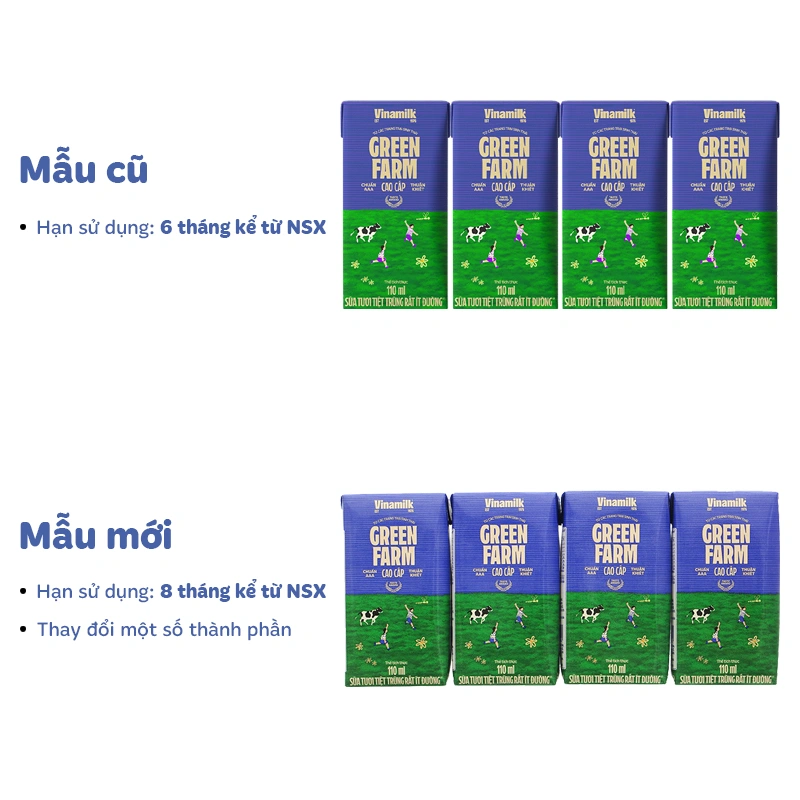 Lốc 4 hộp sữa tươi tiệt trùng Vinamilk Green Farm rất ít đường 110 ml (từ 1 tuổi) 2
