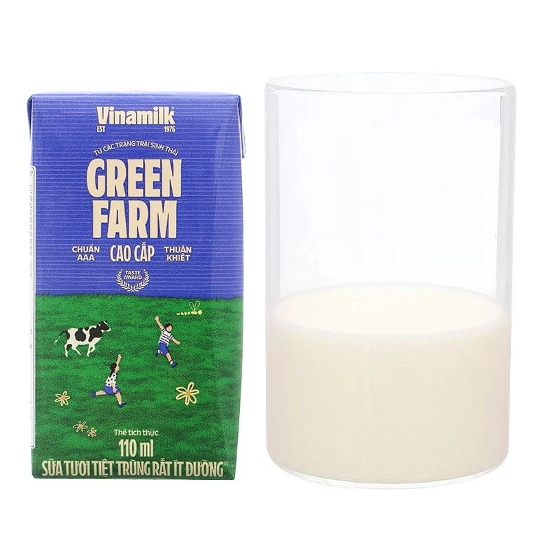 Lốc 4 hộp sữa tươi tiệt trùng Vinamilk Green Farm rất ít đường 110 ml (từ 1 tuổi) 10
