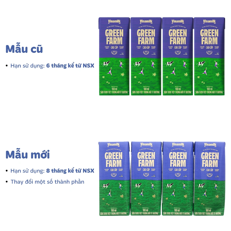 Thùng 48 hộp sữa tươi tiệt trùng Vinamilk Green Farm rất ít đường 180 ml (từ 1 tuổi) 14
