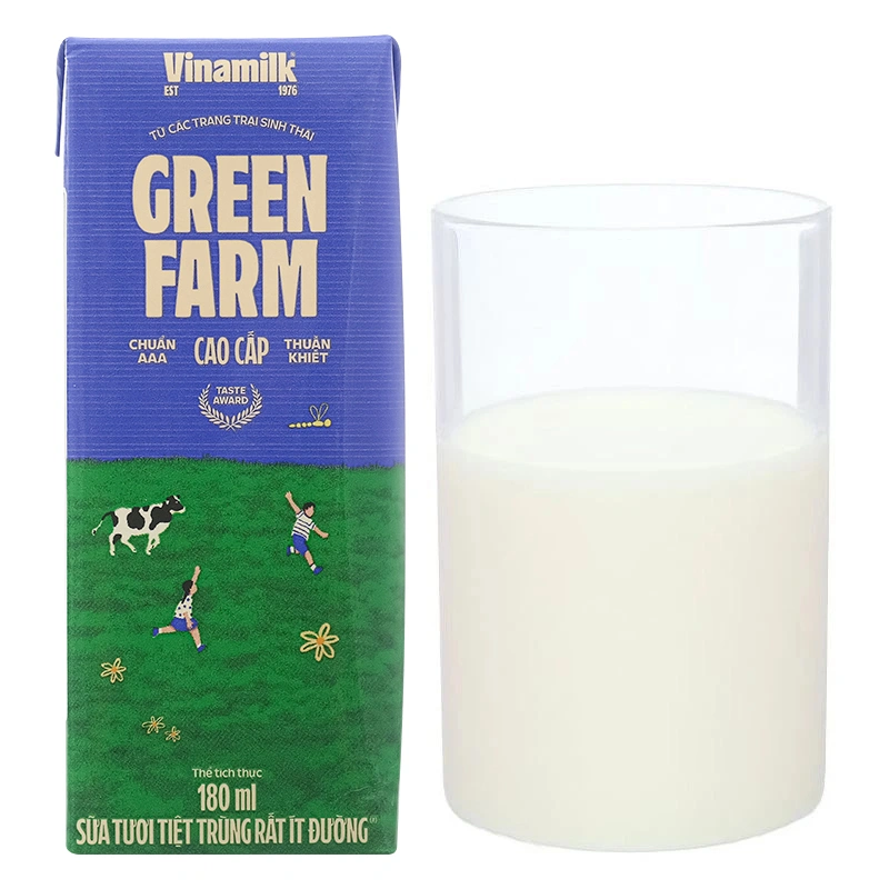 Thùng 48 hộp sữa tươi tiệt trùng Vinamilk Green Farm rất ít đường 180 ml (từ 1 tuổi) 22