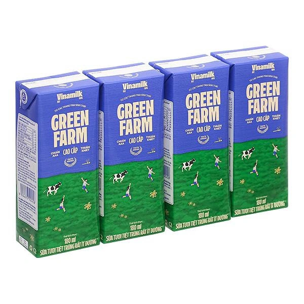 Lốc 4 hộp sữa tươi tiệt trùng Vinamilk Green Farm rất ít đường 180 ml (từ 1 tuổi) 1