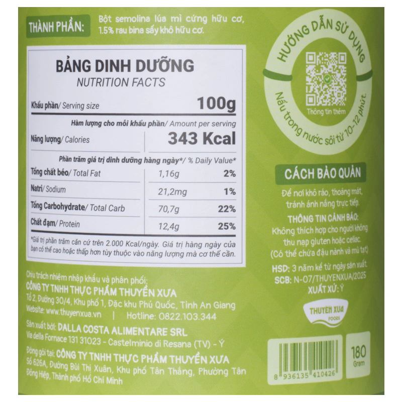 Mì Ý ăn dặm rau chân vịt Thuyền Xưa 180g (từ 1 tuổi) 3