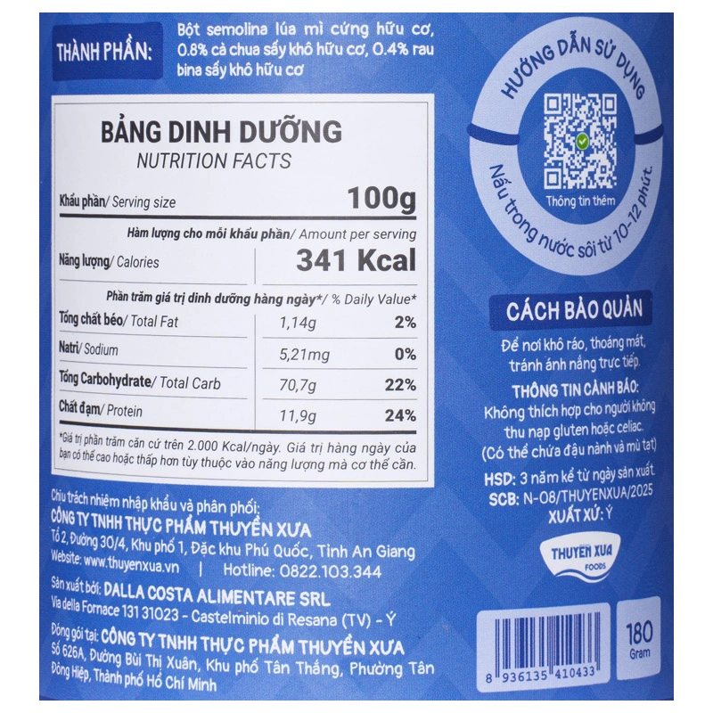 Mì Ý ăn dặm rau chân vịt Thuyền Xưa 180g (từ 1 tuổi) 5