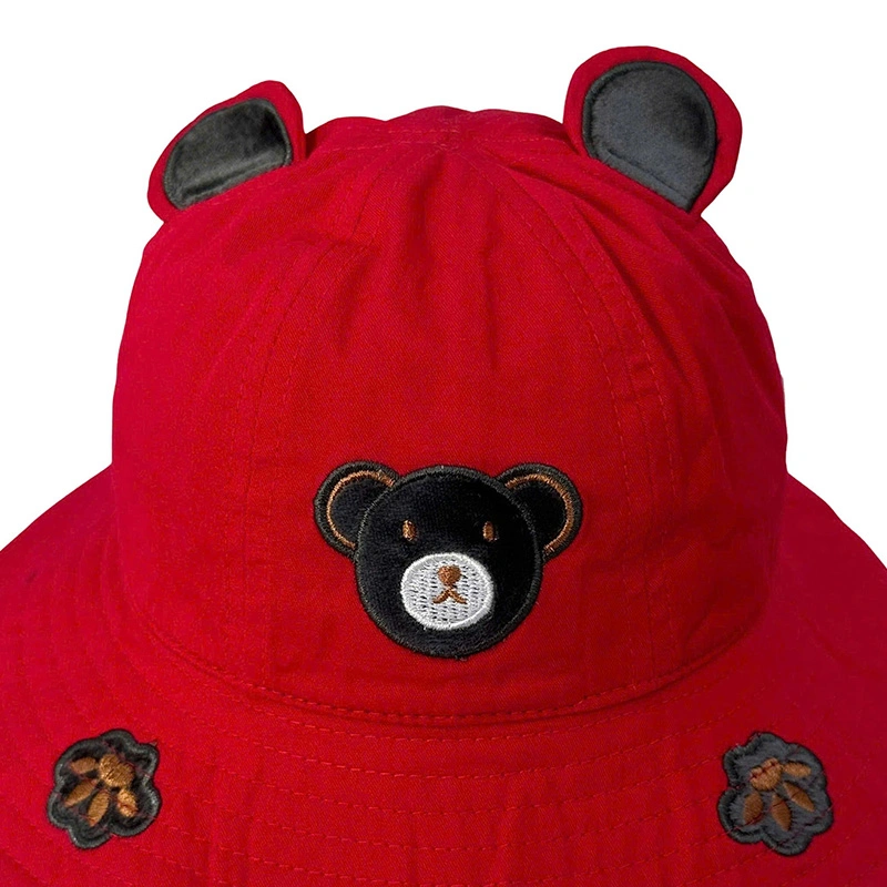 Nón vành cho bé trai Duy Ngọc 3285 thêu gấu 2 tai màu đỏ 5