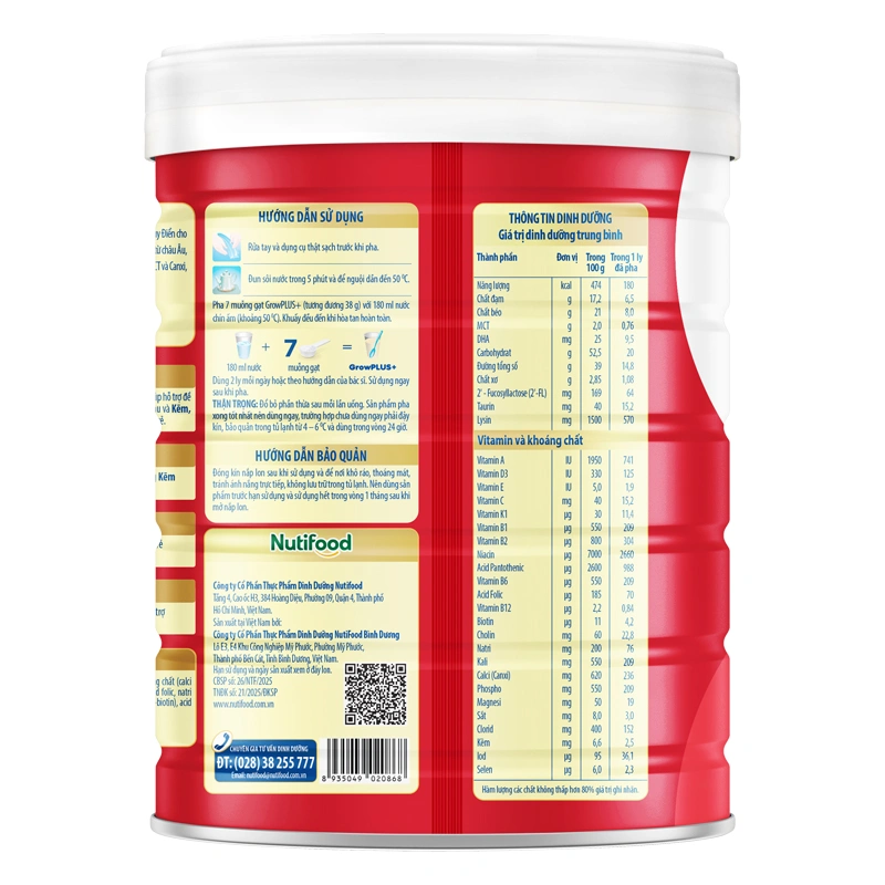 Sữa bột Nutifood GrowPLUS+ đỏ 2+ hương vani 1.5 kg (từ 2 tuổi) cho trẻ suy dinh dưỡng, thấp còi 11