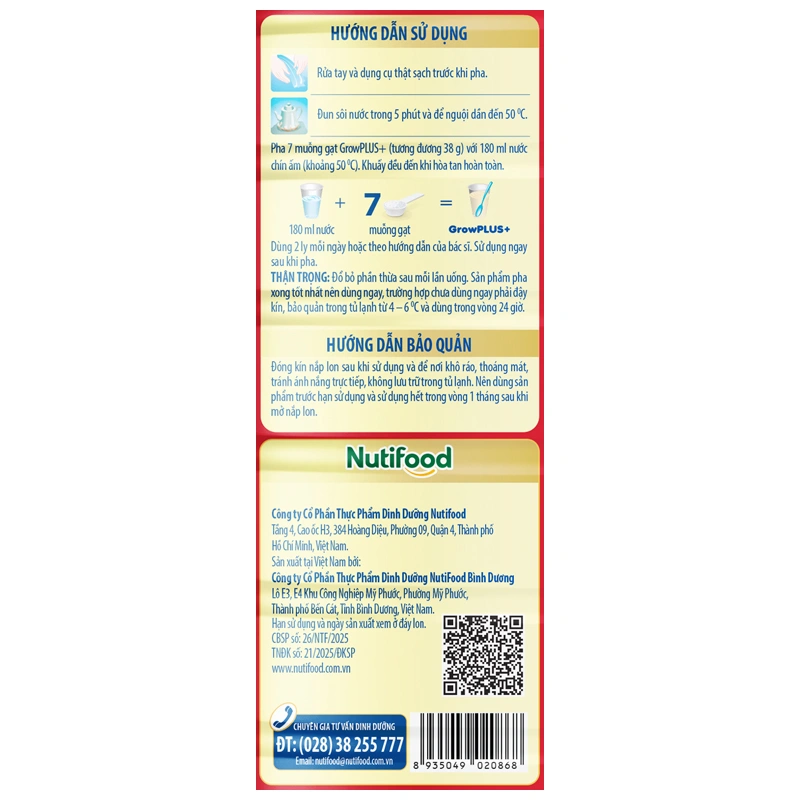 Sữa bột Nutifood GrowPLUS+ đỏ 2+ hương vani 1.5 kg (từ 2 tuổi) cho trẻ suy dinh dưỡng, thấp còi 14