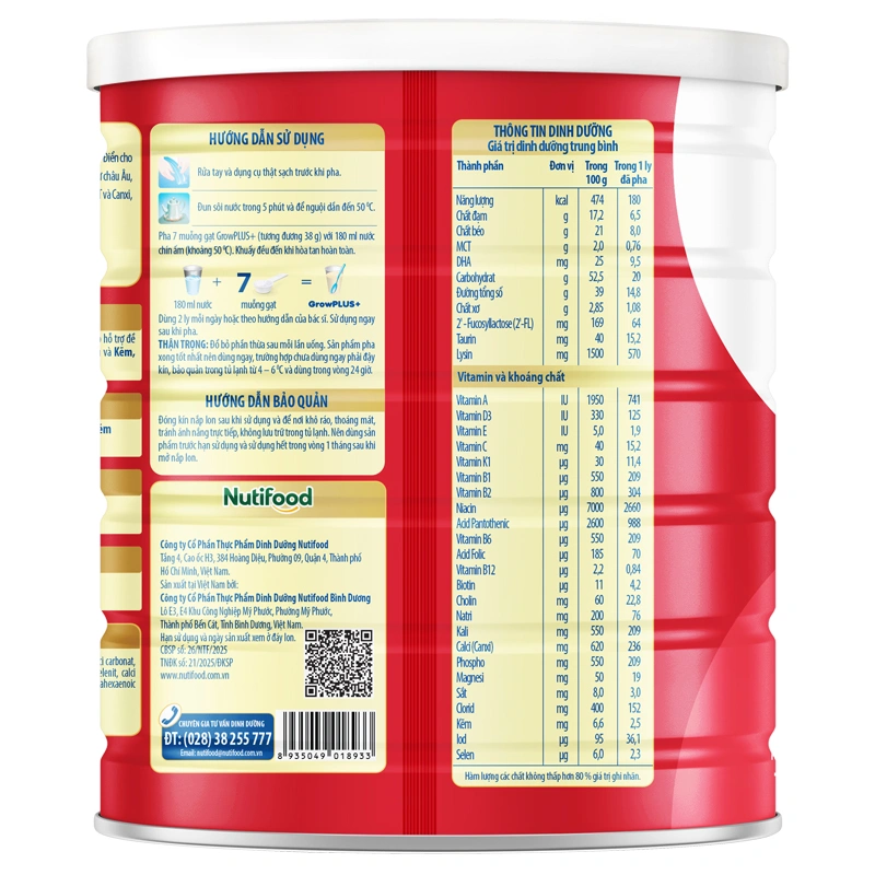 Sữa bột Nutifood GrowPLUS+ đỏ 2+ hương vani 1.5 kg (từ 2 tuổi) cho trẻ suy dinh dưỡng, thấp còi 4