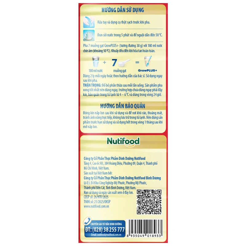 Sữa bột Nutifood GrowPLUS+ đỏ 2+ hương vani 1.5 kg (từ 2 tuổi) cho trẻ suy dinh dưỡng, thấp còi 7