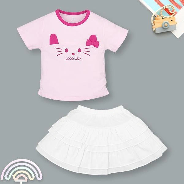 Set váy bé gái Pony Kids cotton hồng