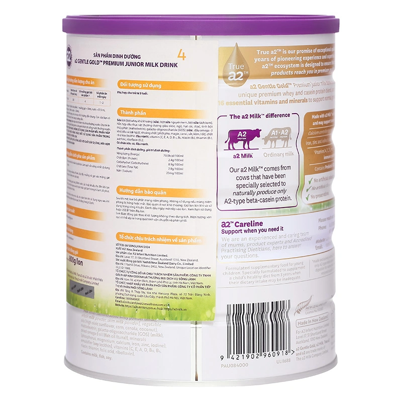 Sữa bột a2 Gentle Gold Premium Junior Milk Drink số 4 lon 800g (từ 3 tuổi) 3