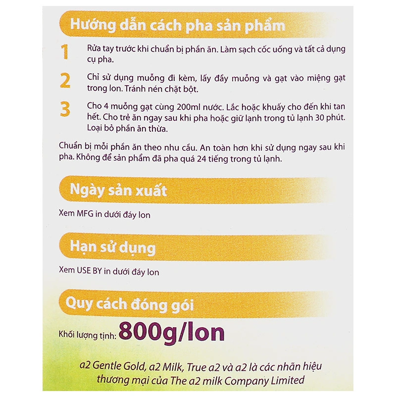 Sữa bột a2 Gentle Gold Premium Toddler Milk Drink số 3 lon 800g (từ 1 tuổi) 11