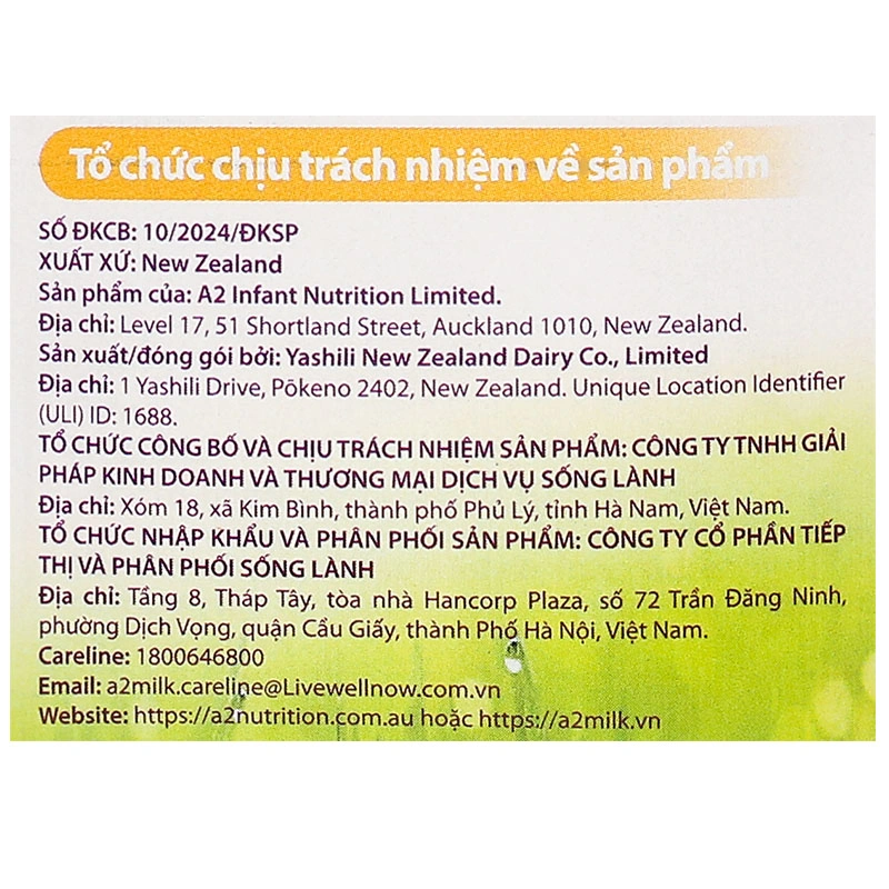 Sữa bột a2 Gentle Gold Premium Toddler Milk Drink số 3 lon 800g (từ 1 tuổi) 12