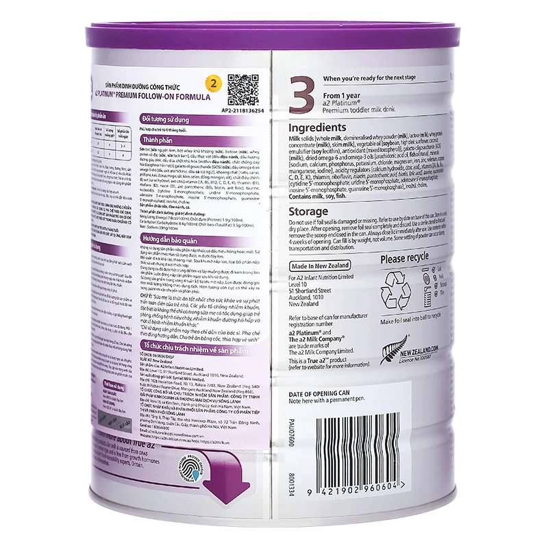 Sữa bột a2 Platinum Premium Follow-On Formula số 2 lon 900g (6 - 12 tháng) 4