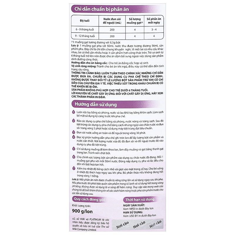 Sữa bột a2 Platinum Premium Follow-On Formula số 2 lon 900g (6 - 12 tháng) 10