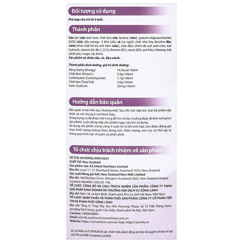 Sữa bột a2 Platinum Premium Junior Milk Drink số 4 lon 900g (từ 3 tuổi) 11