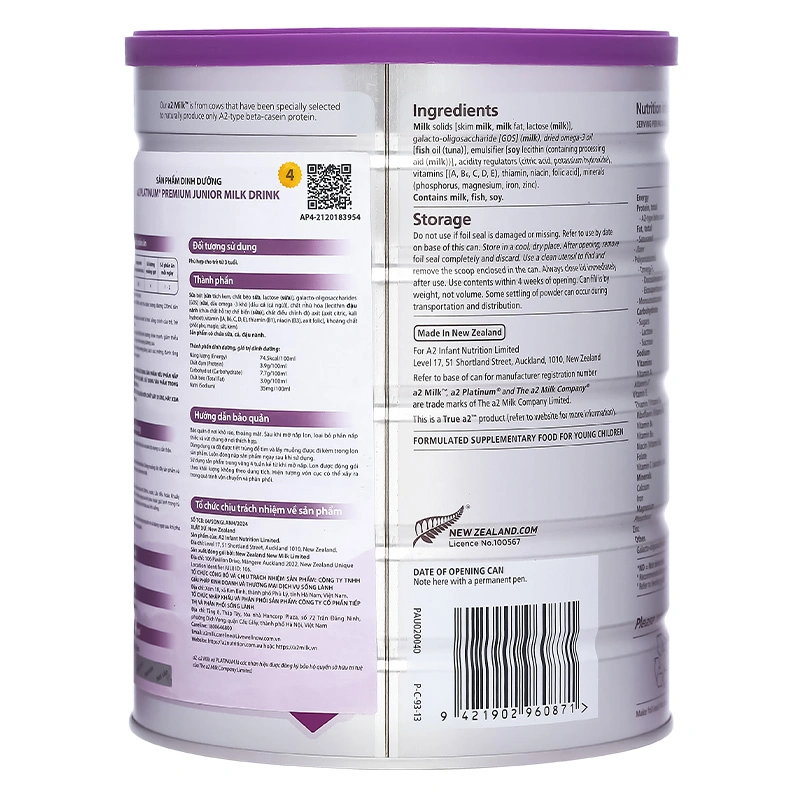Sữa bột a2 Platinum Premium Junior Milk Drink số 4 lon 900g (từ 3 tuổi) 4
