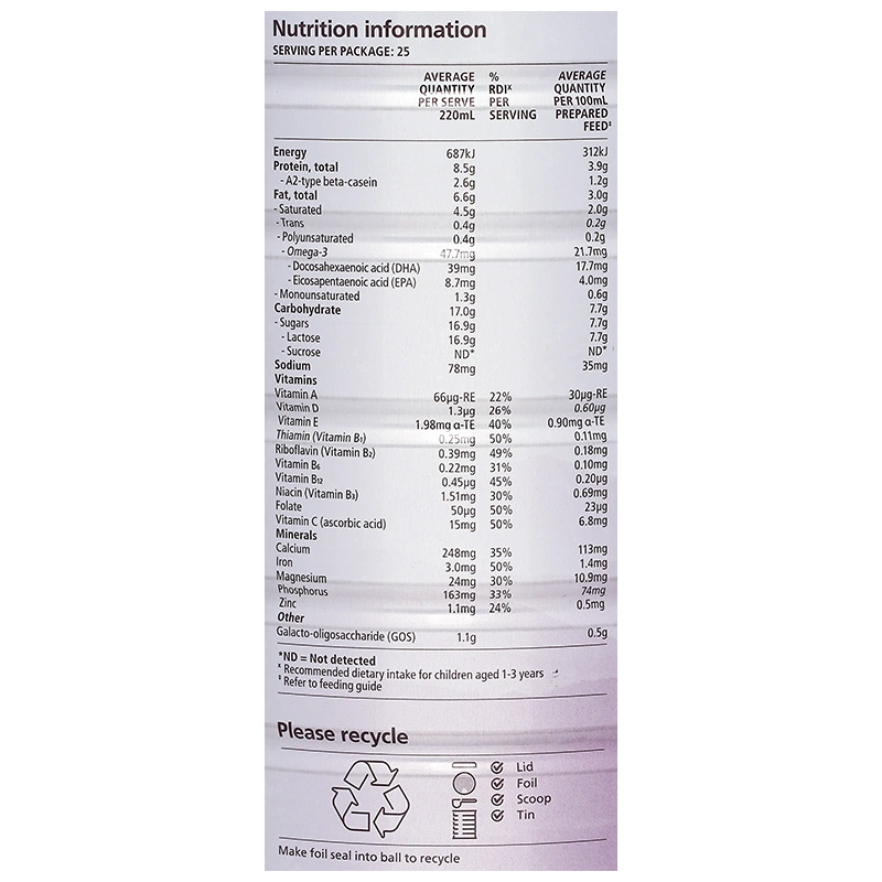 Sữa bột a2 Platinum Premium Junior Milk Drink số 4 lon 900g (từ 3 tuổi) 9