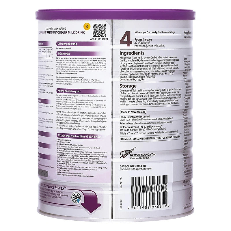 Sữa bột a2 Platinum Premium Toddler Milk Drink số 3 lon 900g (từ 1 tuổi) 4