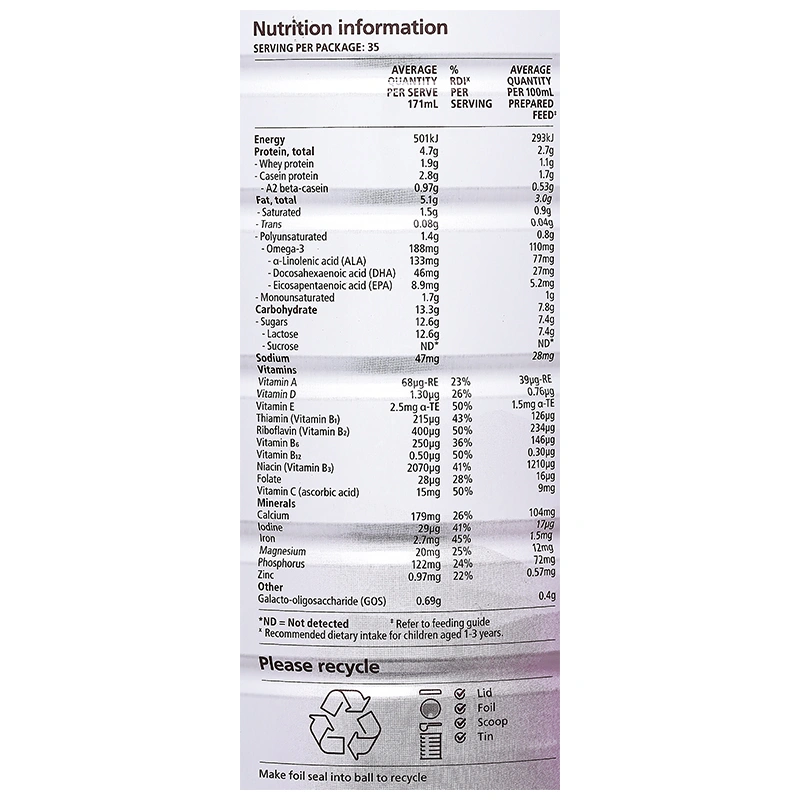 Sữa bột a2 Platinum Premium Toddler Milk Drink số 3 lon 900g (từ 1 tuổi) 9