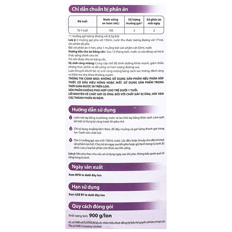 Sữa bột a2 Platinum Premium Toddler Milk Drink số 3 lon 900g (từ 1 tuổi) 10