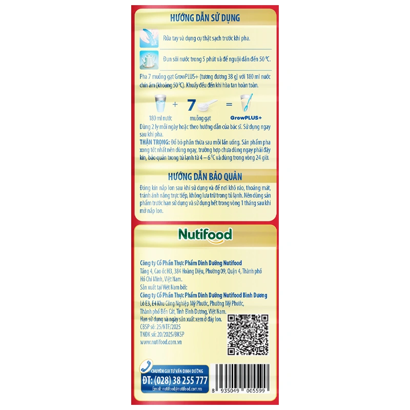 Sữa bột Nutifood GrowPLUS+ đỏ 1+ hương vani 1.5 kg (1 - 2 tuổi) dành cho trẻ suy dinh dưỡng, thấp còi 7
