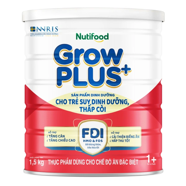 Sữa bột Nutifood GrowPLUS+ đỏ 1+ hương vani 1.5 kg (1 - 2 tuổi) dành cho trẻ suy dinh dưỡng, thấp còi 1