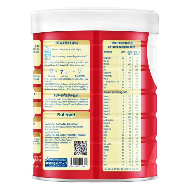 Sữa bột Nutifood GrowPLUS+ đỏ 1+ hương vani 850g (1 - 2 tuổi) cho trẻ suy dinh dưỡng, thấp còi - Giao bao bì ngẫu nhiên 4