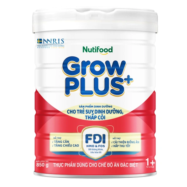 Sữa bột Nutifood GrowPLUS+ đỏ 1+ hương vani 850g (1 - 2 tuổi) cho trẻ suy dinh dưỡng, thấp còi - Giao bao bì ngẫu nhiên 1