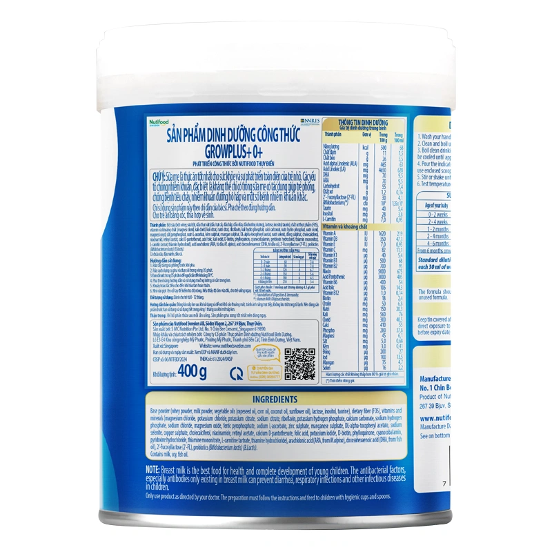 Sữa bột Nutifood GrowPLUS+ xanh nhạt hương vani 0+ 400g (0 - 12 tháng) giúp tiêu hóa 2