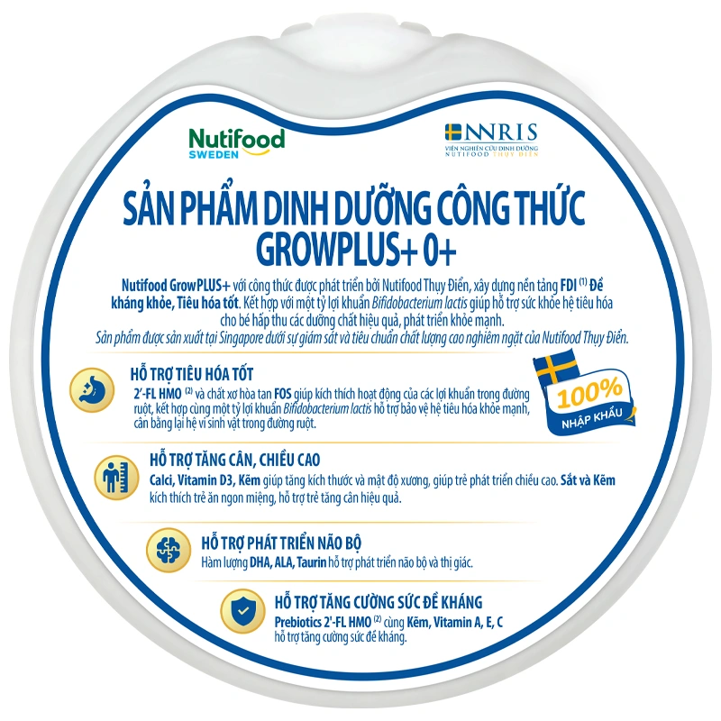 Sữa bột Nutifood GrowPLUS+ xanh nhạt hương vani 0+ 400g (0 - 12 tháng) giúp tiêu hóa 4