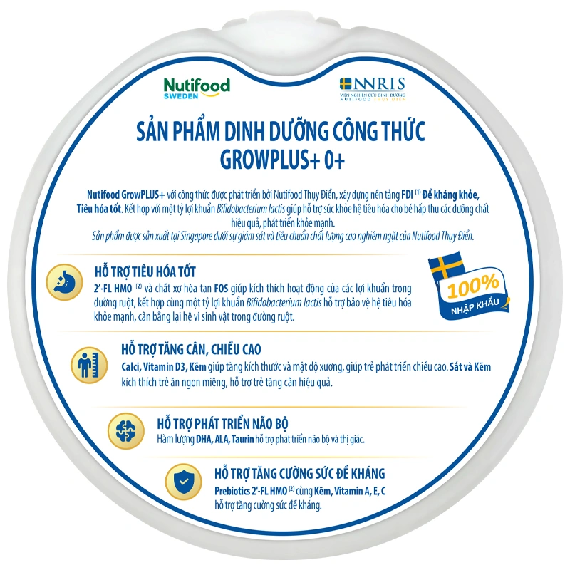 Sữa bột Nutifood GrowPLUS+ xanh nhạt hương vani 0+ 400g (0 - 12 tháng) giúp tiêu hóa 9