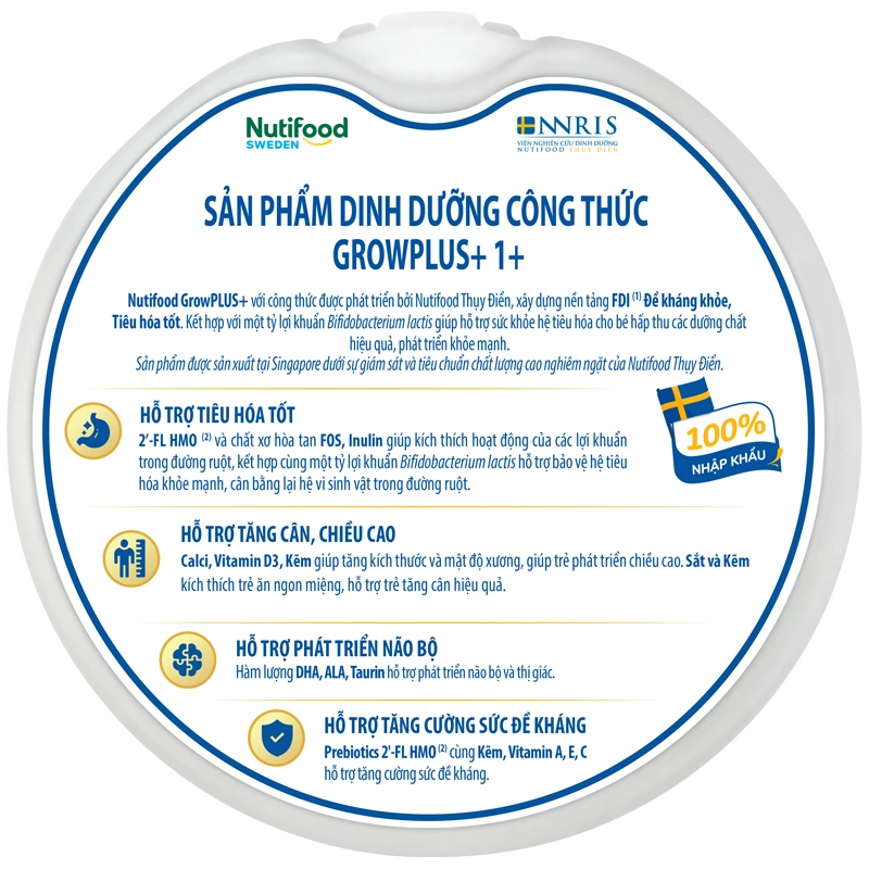 Sữa bột Nutifood GrowPLUS+ xanh nhạt hương vani 1+ 800g (1 - 2 tuổi) giúp tiêu hóa 4