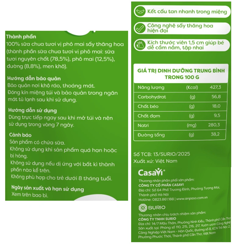 Sữa chua khô sấy thăng hoa vị phô mai Anpaso túi 20g (từ 8 tháng) 3