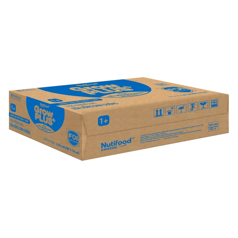 Lốc 4 hộp sữa pha sẵn Nutifood GrowPLUS+ xanh nhạt 1+ hương vani 110 ml hỗ trợ tiêu hóa (từ 1 tuổi) 10