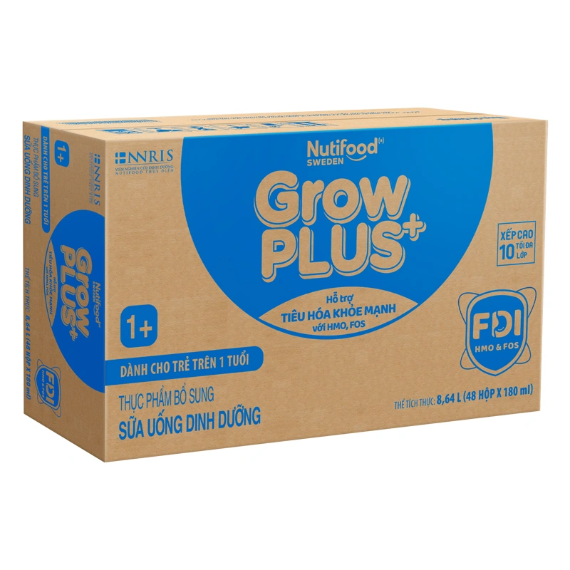 Lốc 4 hộp sữa pha sẵn Nutifood GrowPLUS+ xanh nhạt 1+ hương vani 180 ml hỗ trợ tiêu hóa (từ 1 tuổi) 10