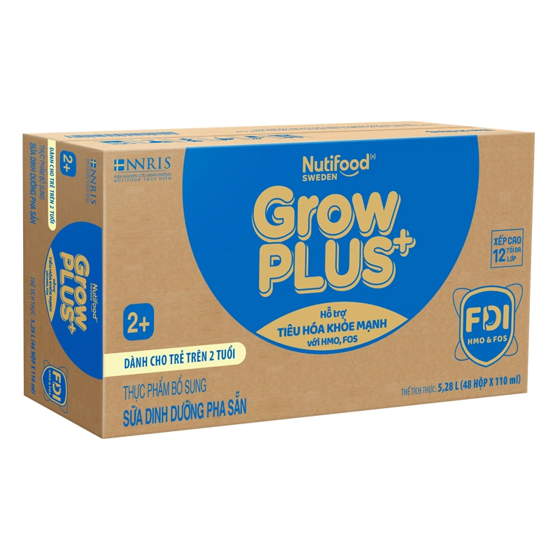 Thùng 48 hộp sữa pha sẵn Nutifood GrowPLUS+ xanh nhạt 2+ hương vani 110 ml hỗ trợ tiêu hóa (từ 2 tuổi) 2