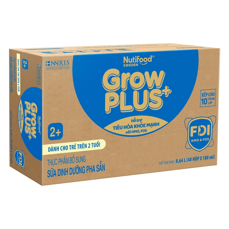 Thùng 48 hộp sữa pha sẵn Nutifood GrowPLUS+ xanh nhạt 2+ hương vani 180 ml hỗ trợ tiêu hóa (từ 2 tuổi) 2