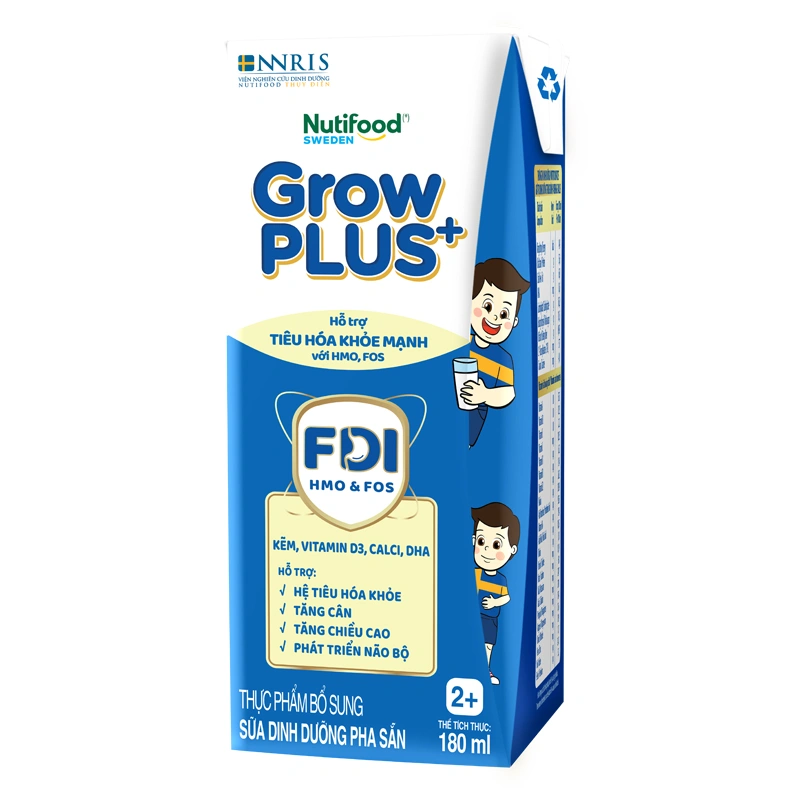 Thùng 48 hộp sữa pha sẵn Nutifood GrowPLUS+ xanh nhạt 2+ hương vani 180 ml hỗ trợ tiêu hóa (từ 2 tuổi) 6