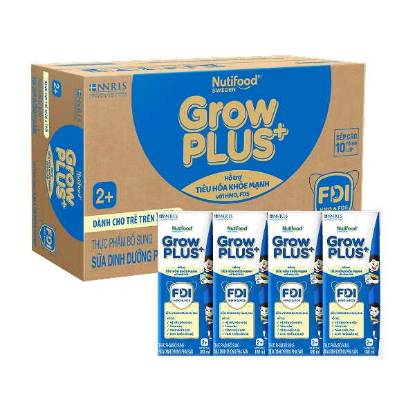 Thùng 48 hộp sữa pha sẵn Nutifood GrowPLUS+ xanh nhạt 2+ hỗ trợ tiêu hóa