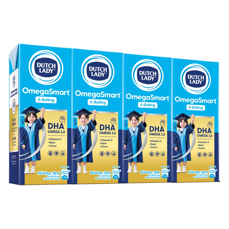 Thùng 48 hộp sữa tươi Dutch Lady OmegaSmart ít đường 180 ml (từ 1 tuổi) 3