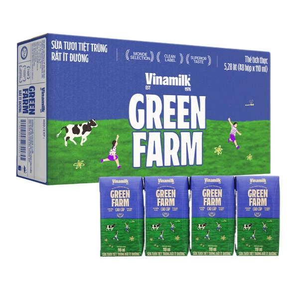 Thùng 48 hộp sữa tươi tiệt trùng Vinamilk Green Farm rất ít đường 110 ml (từ 1 tuổi) 1